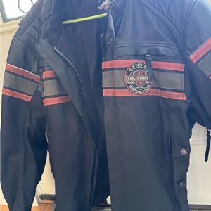 Harley-Davidson Black Jacket with Red and Gray Stripes